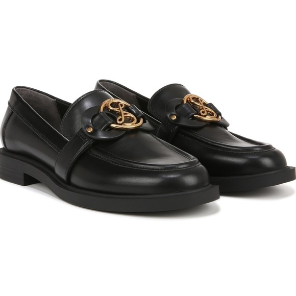 Sam & Libby Bailen black leather loafers gold accent size 7 new - Picture 1 of 9